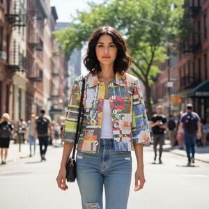 Joseph Ribkoff Vintage Multi Colored Crop Jacket Sz 12